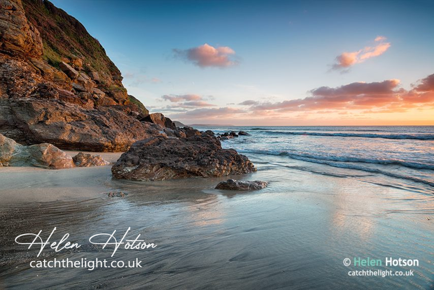 Beautiful sunrise on the beach at Pentewan near St Austell in Cornwall